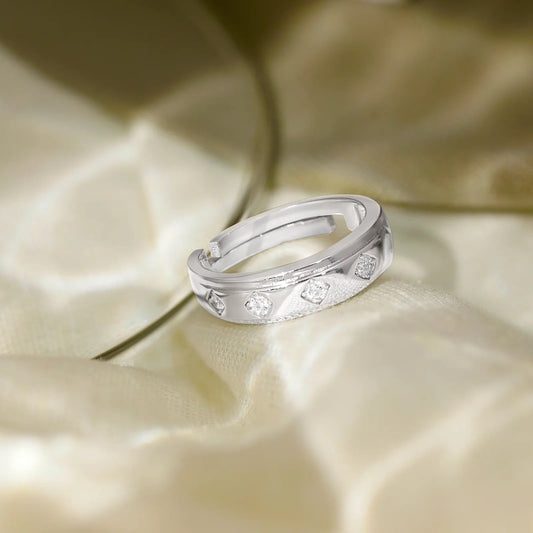White Stone Studded Spiral Silver Ring